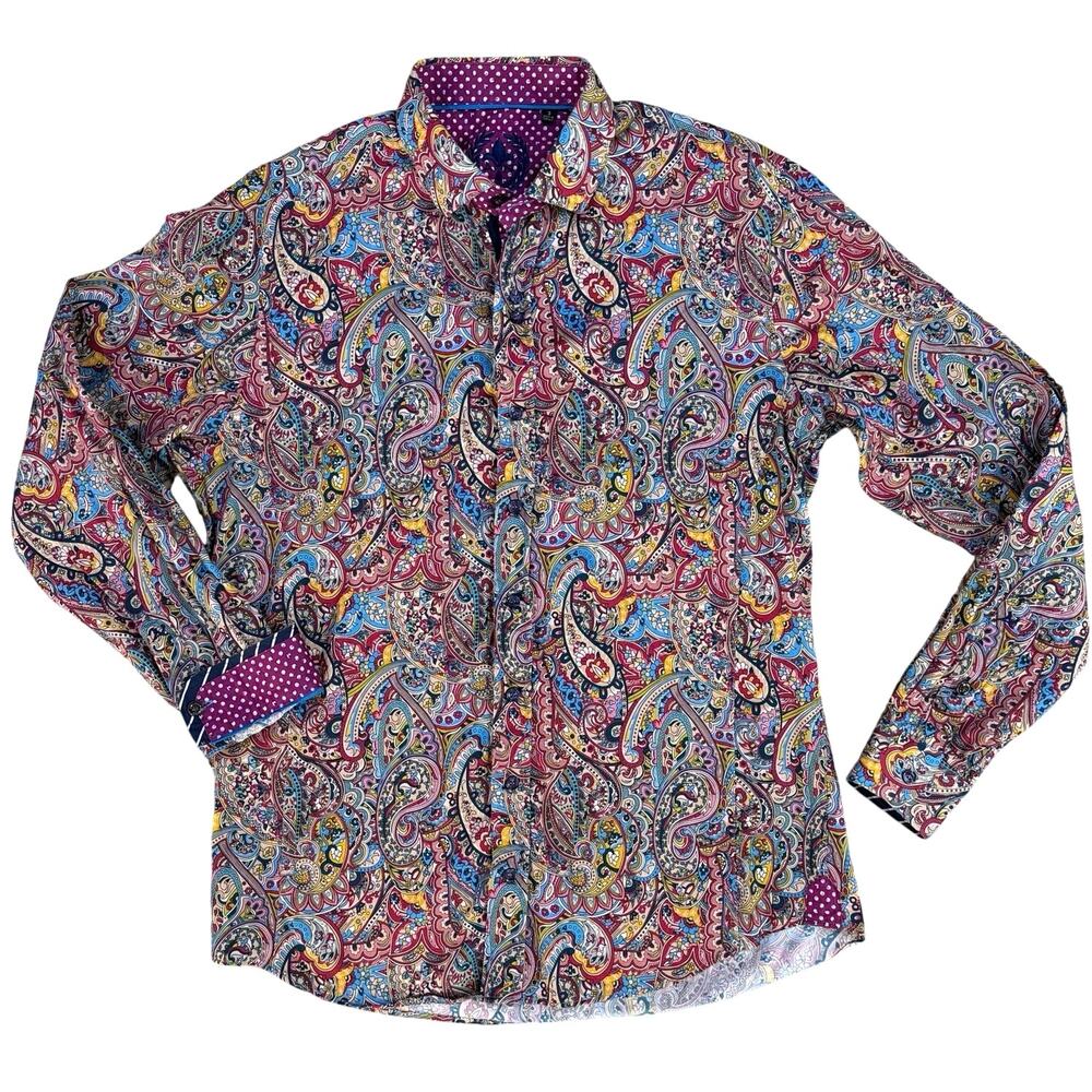 Au Noir Mens Dress Shirt Sz 3 / M Paisley Long Sleeve Button Down Luxury Turkey